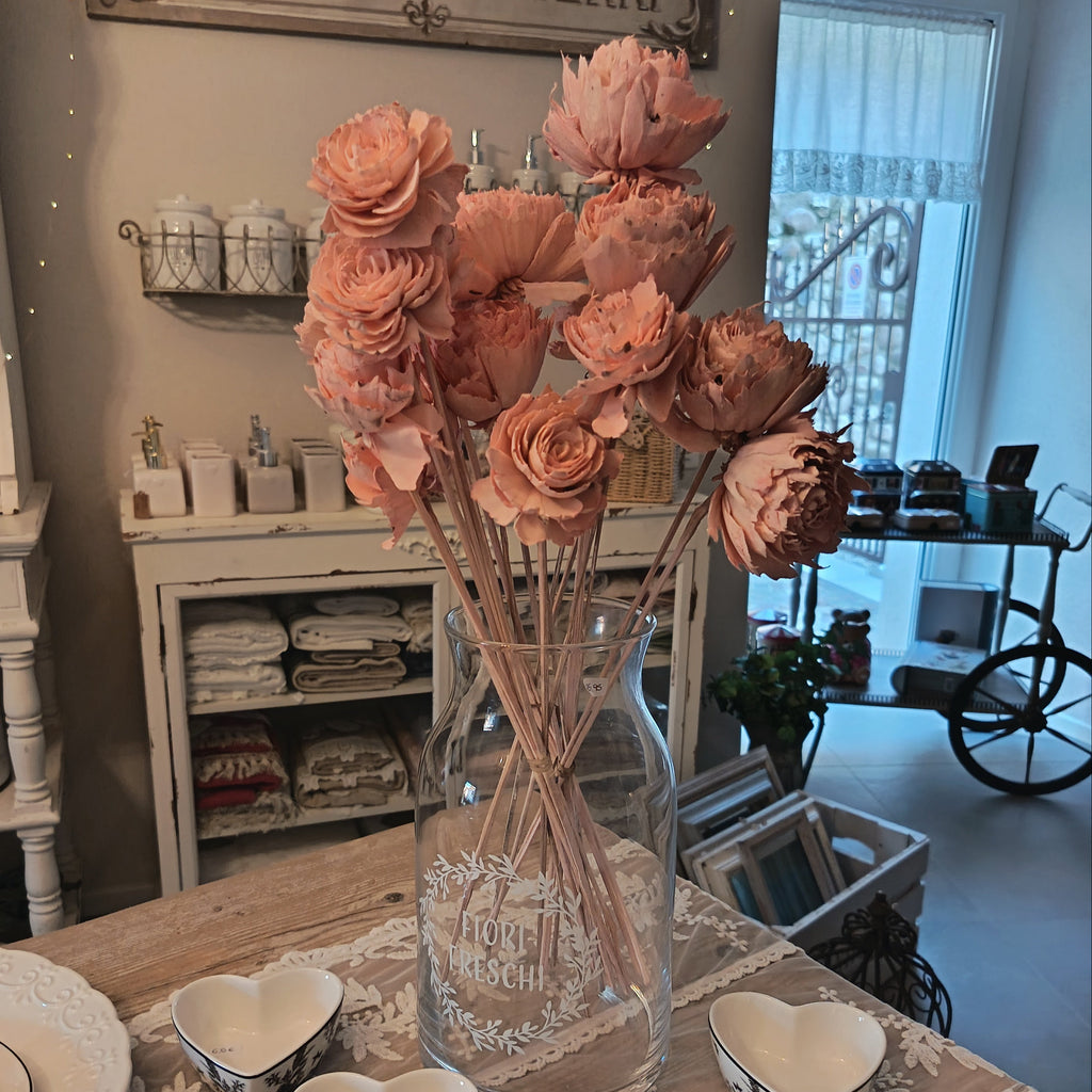 Mazzo di rose rosa ricostruite in fibra di manioca 100% naturali