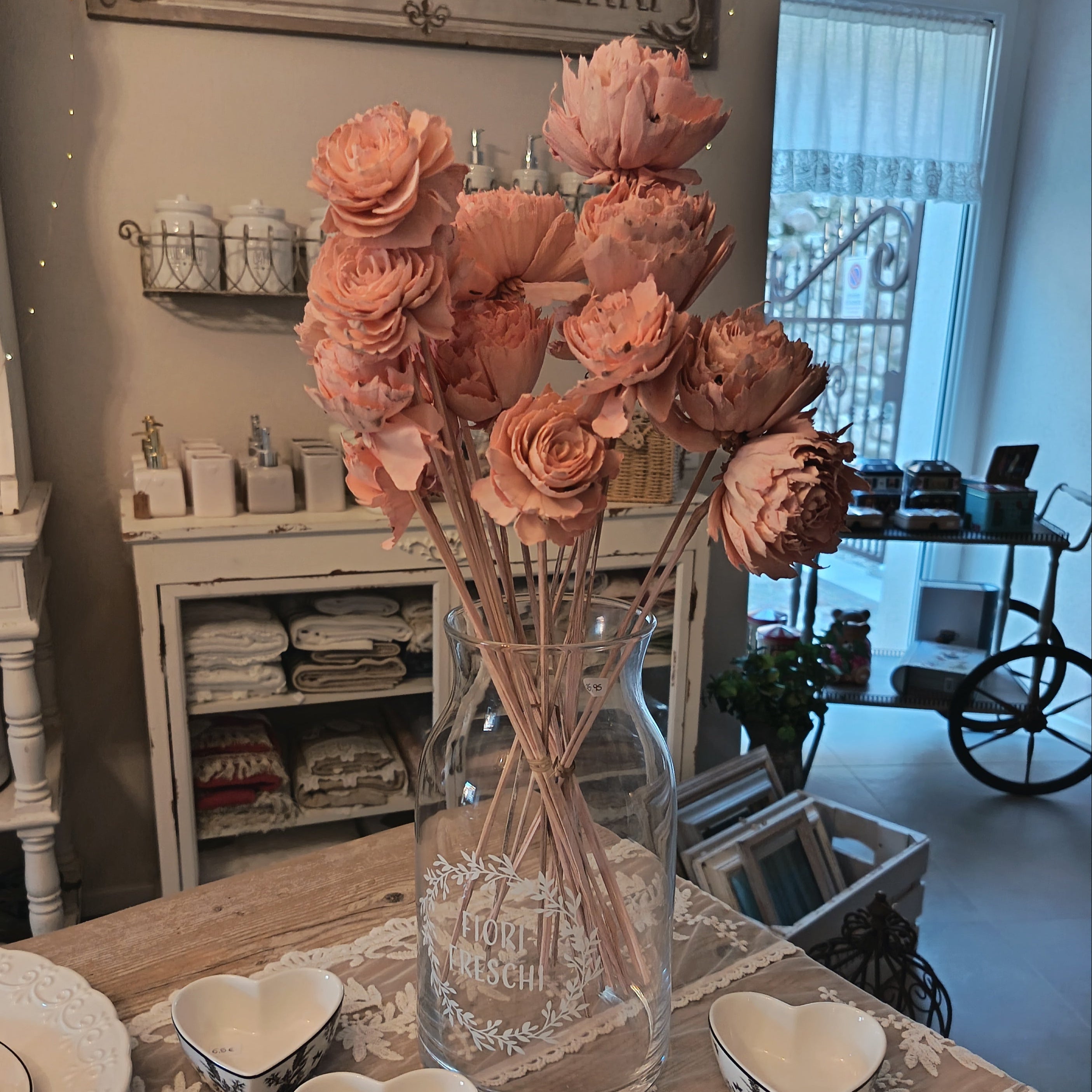 Mazzo di rose rosa ricostruite in fibra di manioca 100% naturali