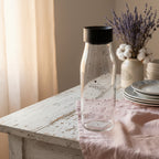 Clear Glass Water Bottle with Black Self-Opening Cap - Bastion Collection