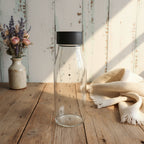 Clear Glass Water Bottle with Black Self-Opening Cap - Bastion Collection