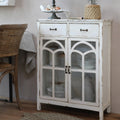 Vetrinetta bianca doppia anta e due cassetti con decoro legno sui vetri - Chic Antique