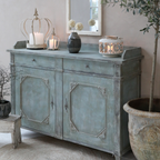 Credenza verde azzurro a due ante con ripiano centrale - Chic Antique