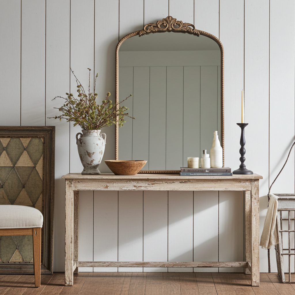 Specchio tortora effeto dorato con decoro - Chic Antique