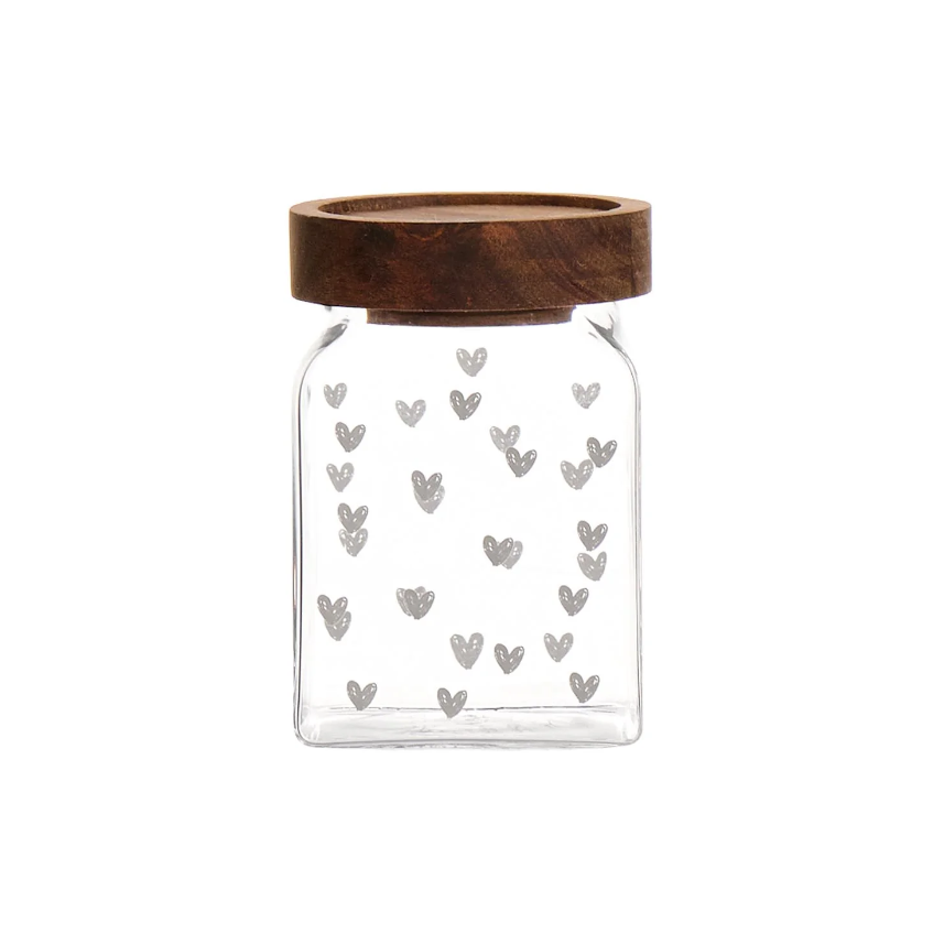 Barattolo in vetro "Cuori" con tappo legno SMALL - Simple Day