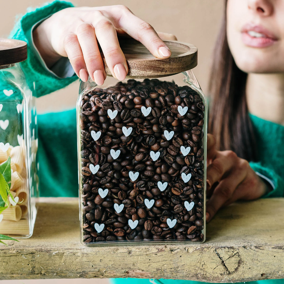 Barattolo in vetro "Cuori" con tappo legno - Simple Day