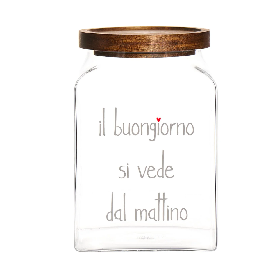 Barattolo in vetro "Il buongiorno si vede dal mattino" con tappo legno - Simple Day