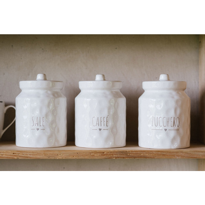 Set of 3 white ceramic jars "Salt - Sugar - Coffee" - Fabric Clouds