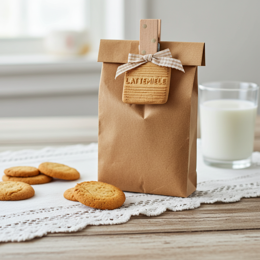 Molletta decorata con biscotto in ceramica chiudipacco fatta a mano - Latte e miele