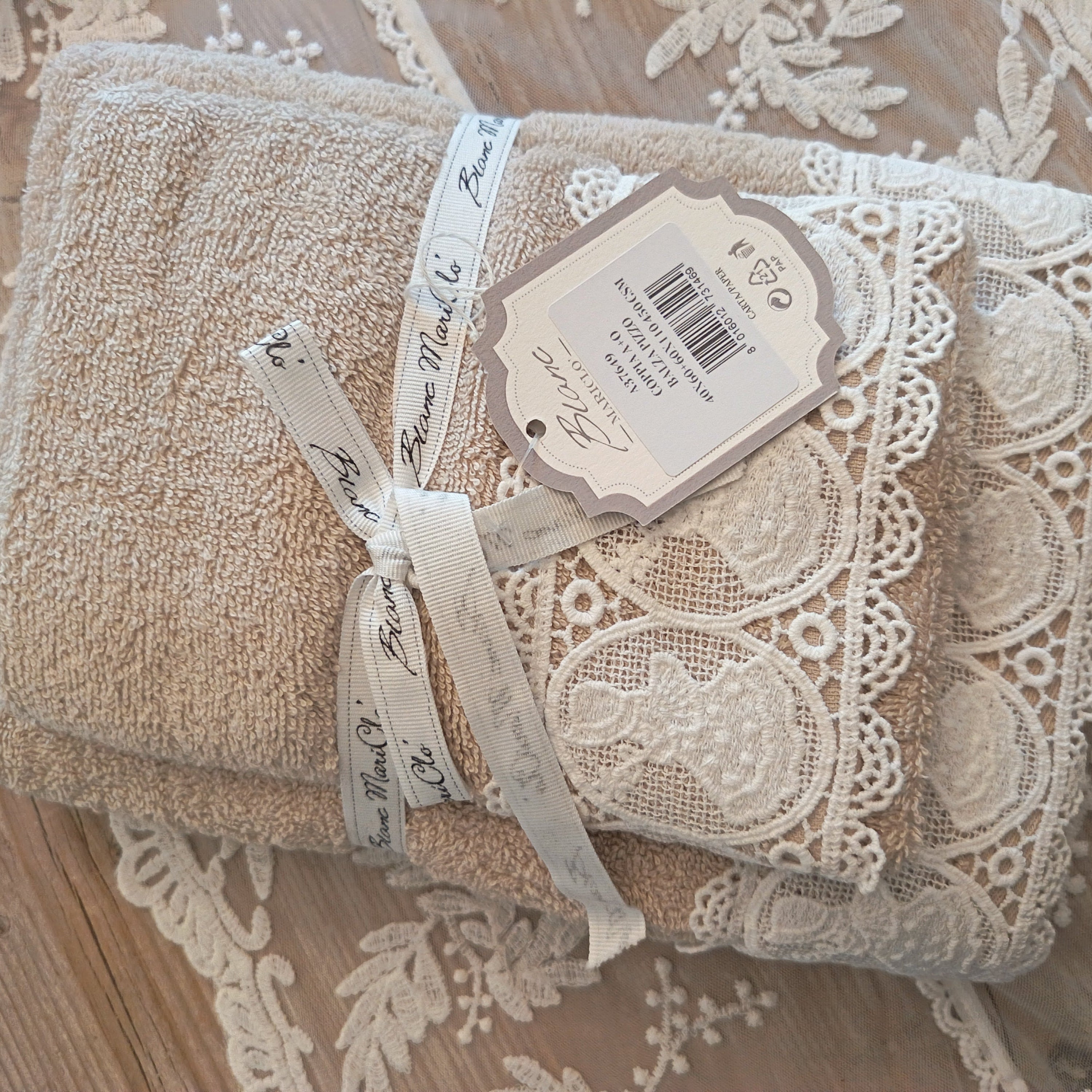 Coppia spugna con gala in sangallo bianco o beige - Blanc Mariclò