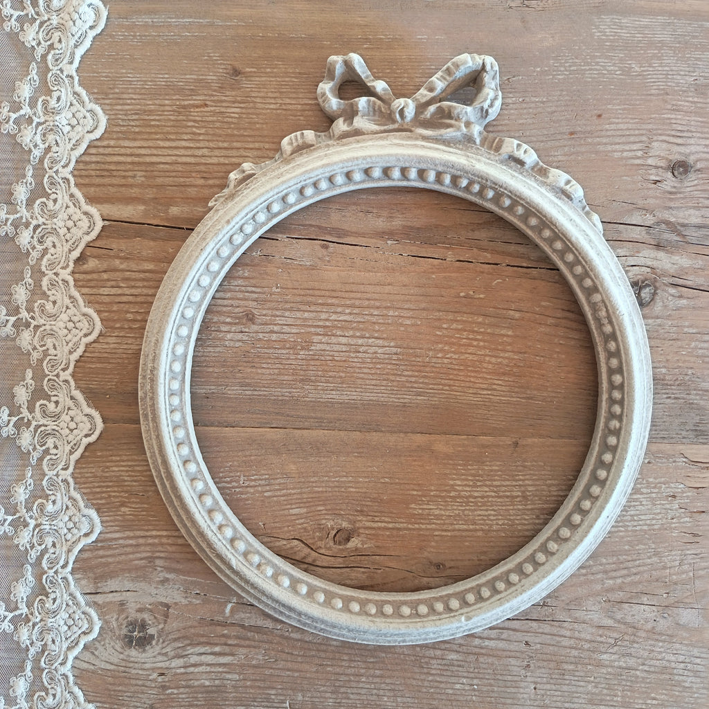 Hand-painted wooden frame with bow without glass - Beige/Grey