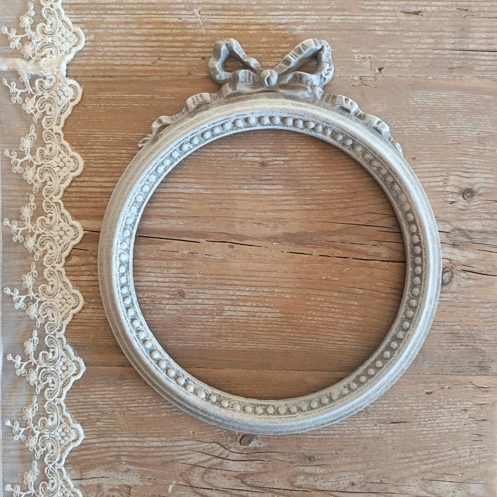Hand-painted wooden frame with bow without glass - Beige/Grey
