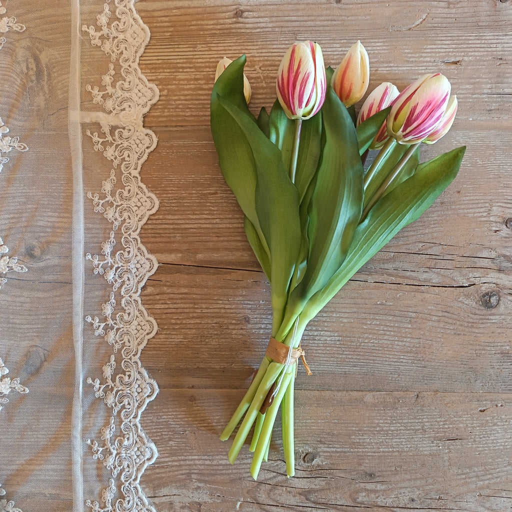 Real Touch Bouquet of 7 Tulips - Pink and White