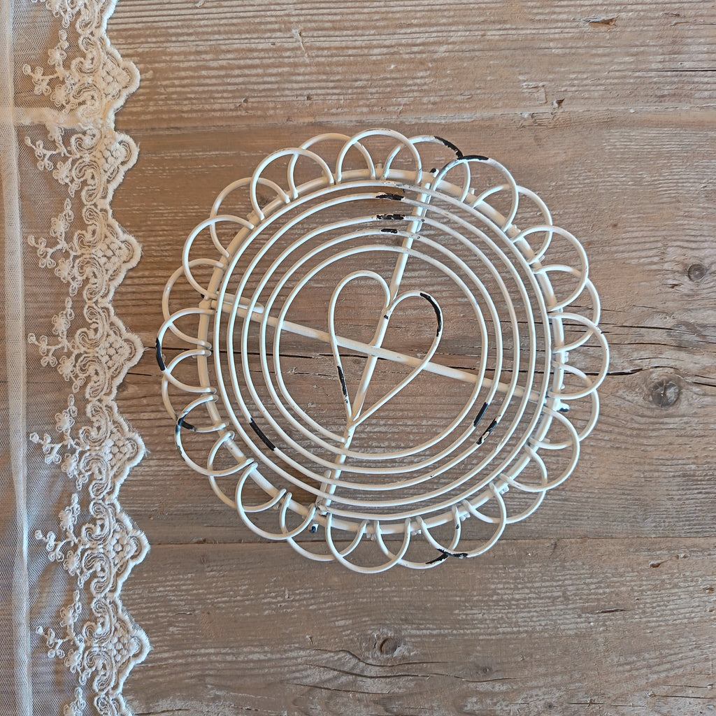 White metal trivet with heart - Fabric clouds