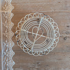 White metal trivet with heart - Fabric clouds