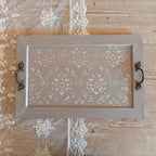 Hand-painted wooden tray with antique handles - Dove Grey