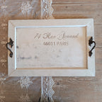 Hand-painted wooden tray with antique handles - 45x29cm