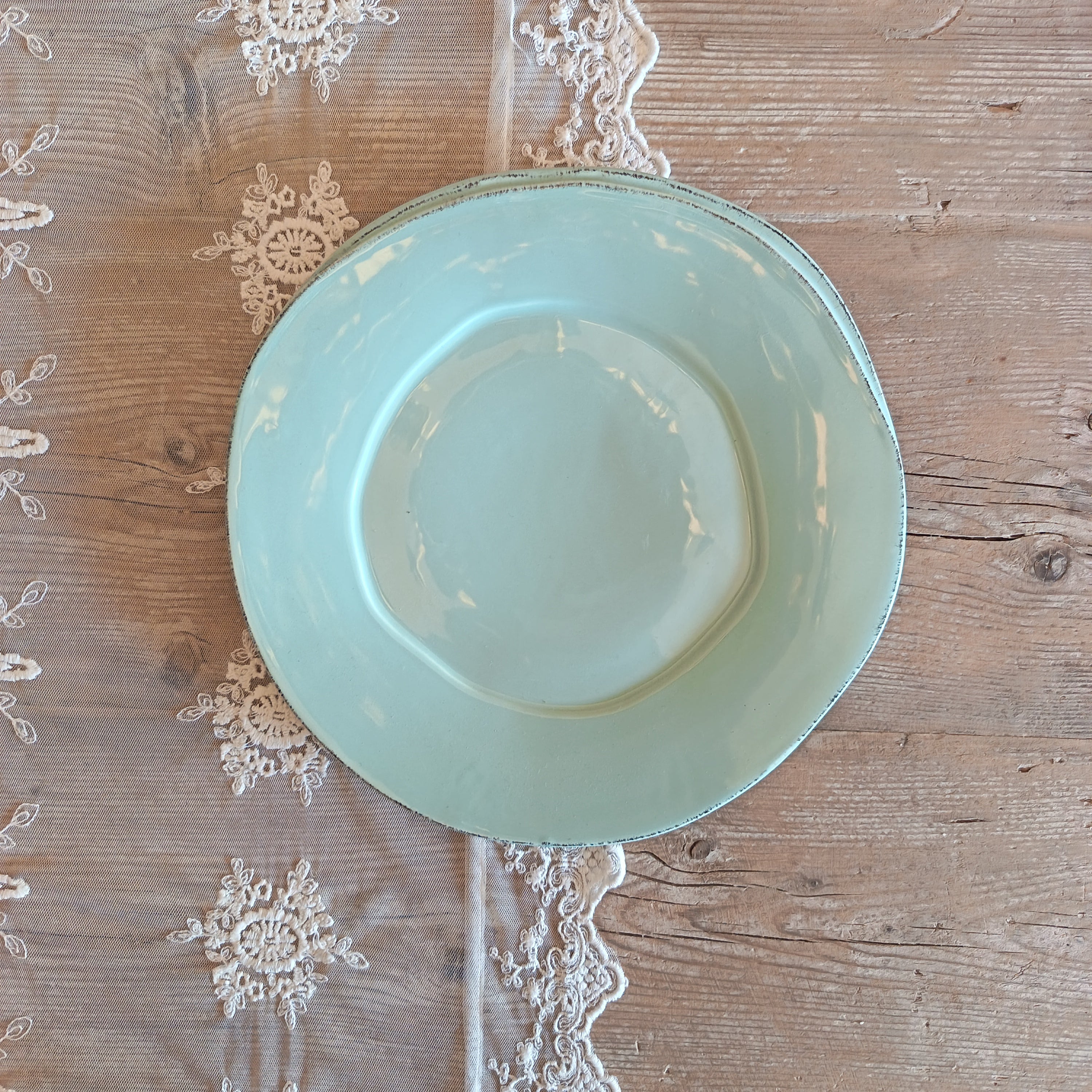 Aqua green plate set: 6 flat plates + 6 soup plates + 6 dessert plates