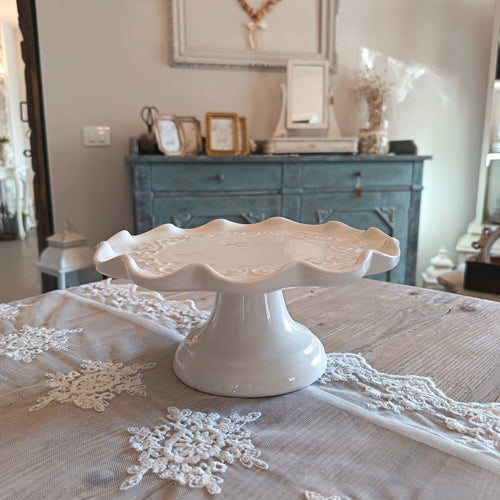 Alzatina per dolci in ceramica bianca con decorazione