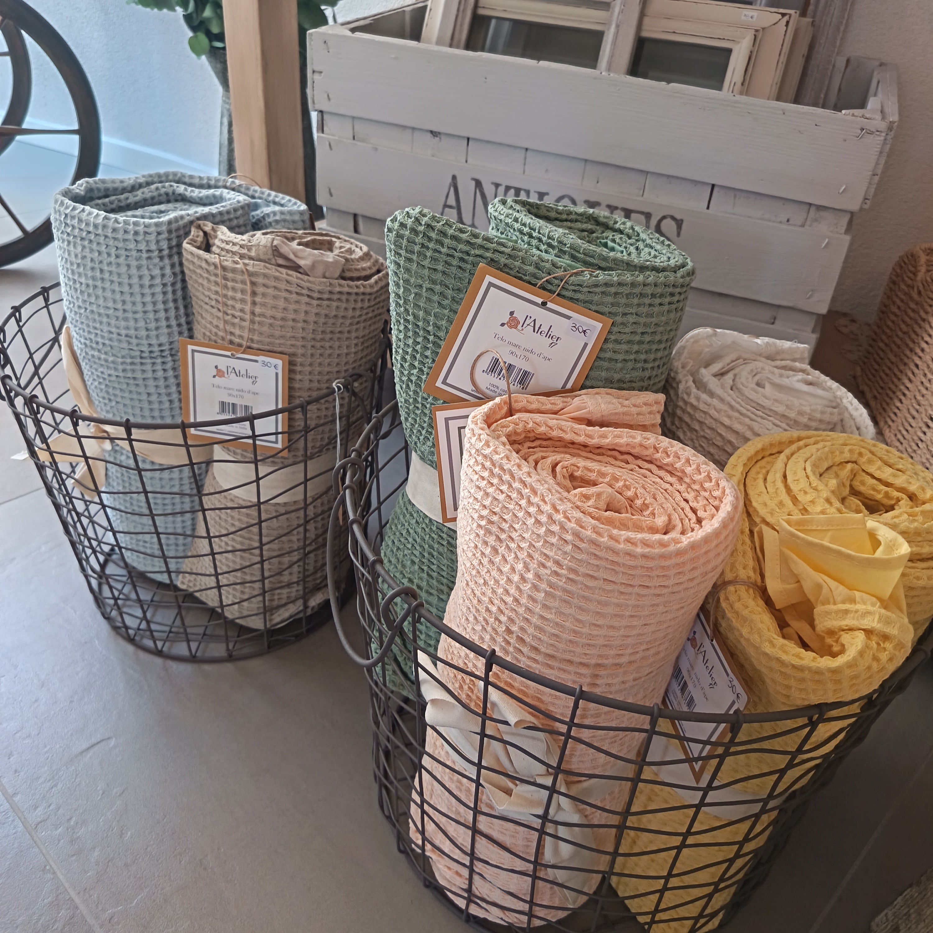 Telo mare nido d'ape in cotone con frappa in diversi colori - L'Atelier 17