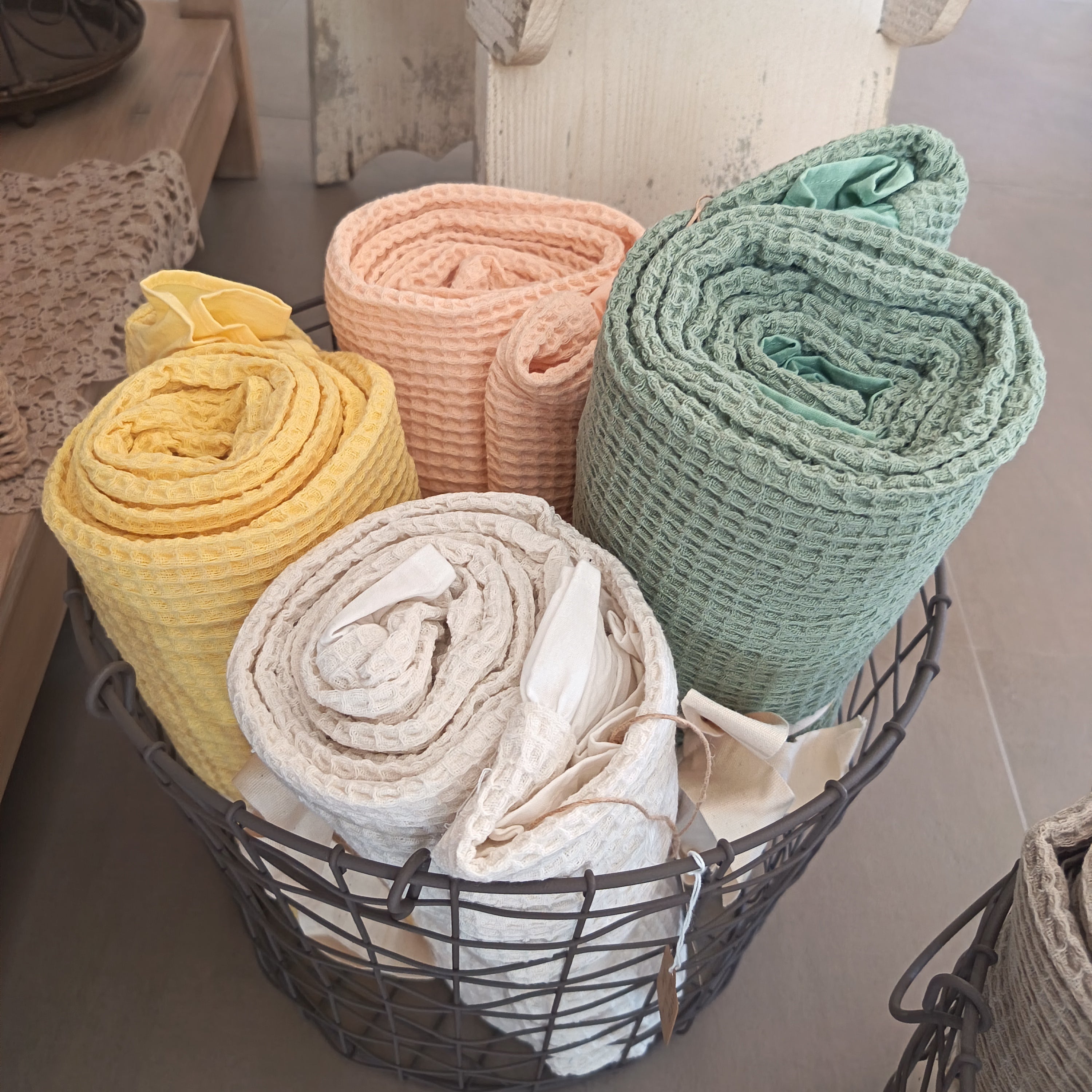 Telo mare nido d'ape in cotone con frappa in diversi colori - L'Atelier 17