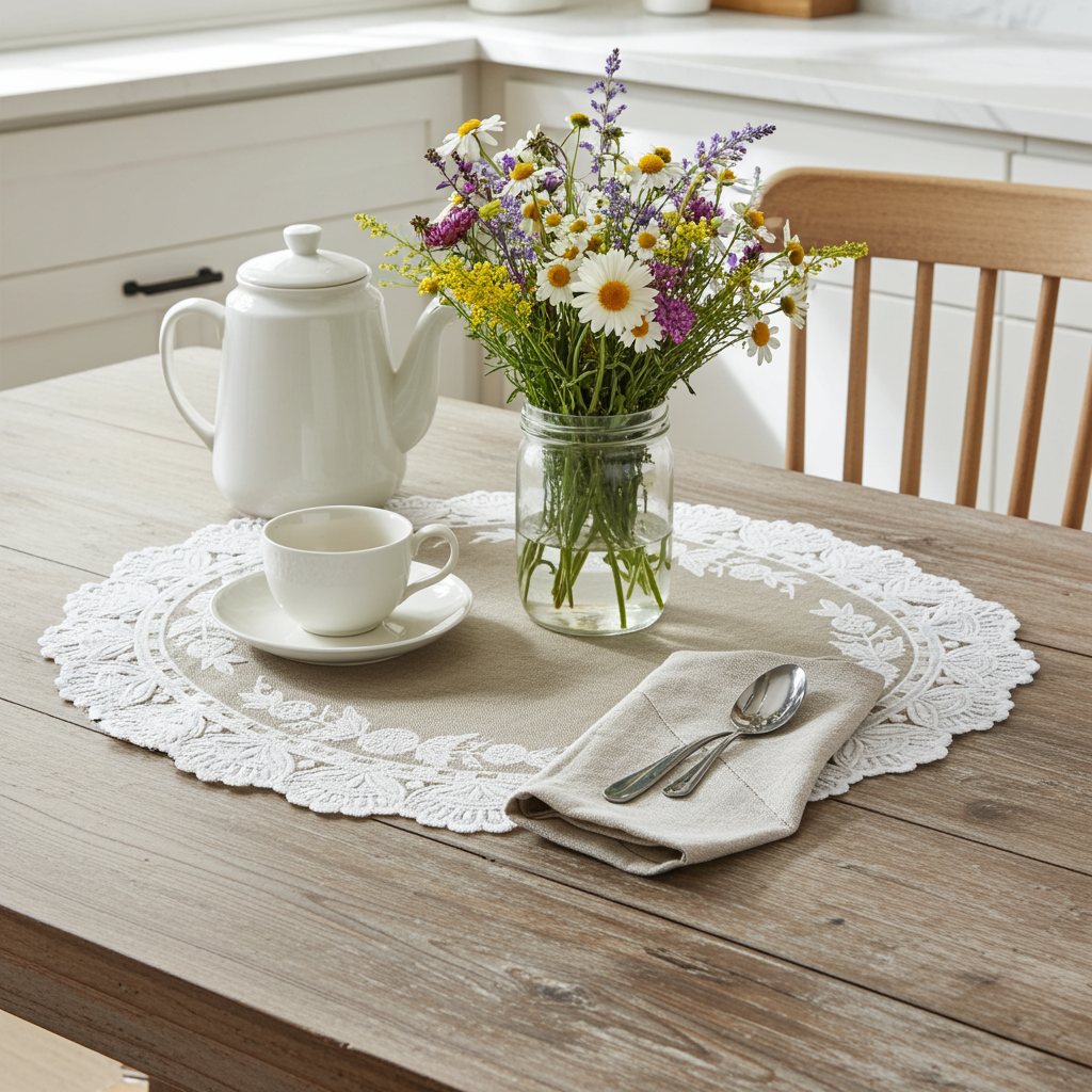 Tovaglietta vinile beige con decoro pizzo - Blanc Mariclò