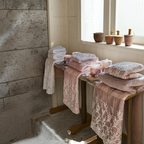 Coppia spugna viso e ospite con ricami - Azzurro/Rosa/Beige - Blanc Mariclò