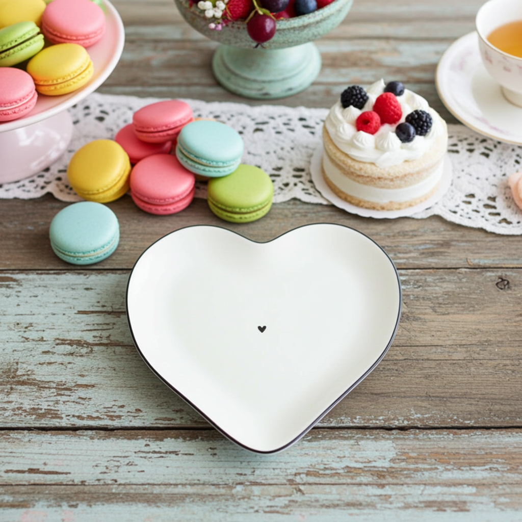 Piatto bianco a forma di cuore con cuoricino nero - Bastion Collection