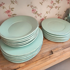Aqua green plate set: 6 flat plates + 6 soup plates + 6 dessert plates