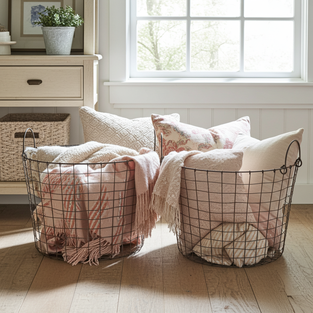 Cestino rotondo in metallo - Nuvole di stoffa