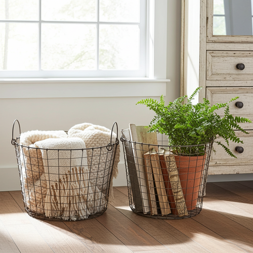 Round Metal Basket - Cloth Clouds