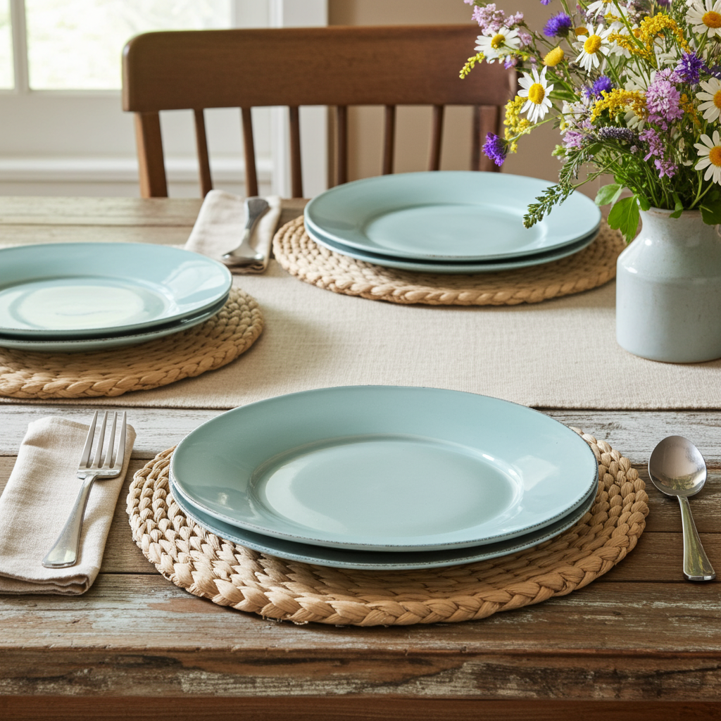 Aqua green plate set: 6 flat plates + 6 soup plates + 6 dessert plates
