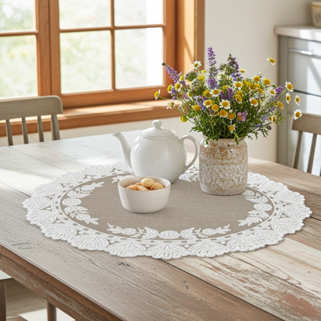 Tovaglietta vinile beige con decoro pizzo - Blanc Mariclò