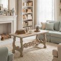 Tavolino basso da salotto beige dipinto a mano con decorazione sul piano