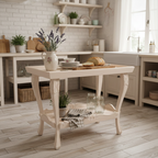 Tavolino con due ripiani beige dipinto a mano e rotelline