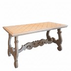Tavolino basso da salotto beige dipinto a mano con decorazione sul piano