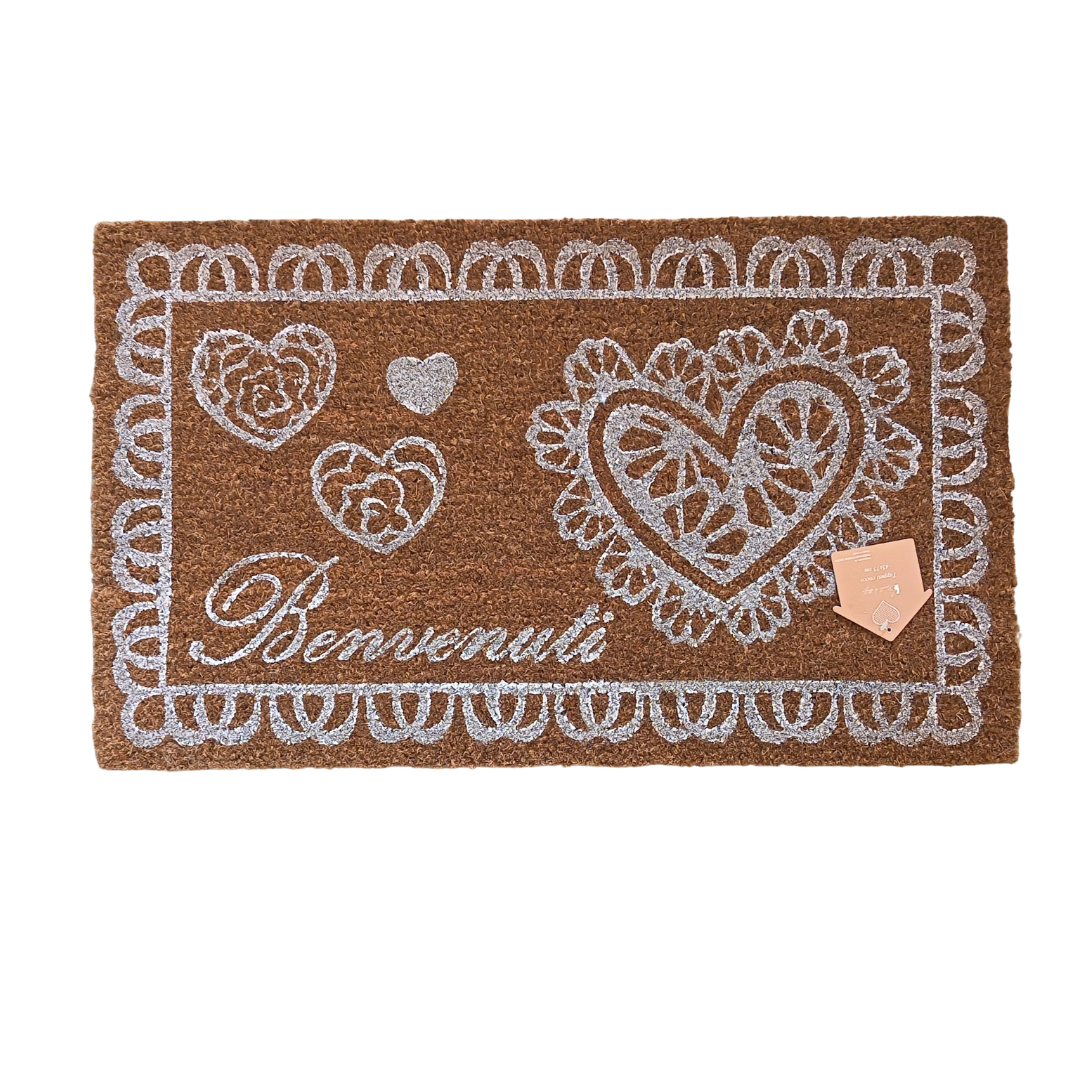 Zerbino in fibra di cocco "Benvenuti con cuori" - Nuvole di stoffa