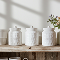 Set of 3 white ceramic jars "Salt - Sugar - Coffee" - Fabric Clouds
