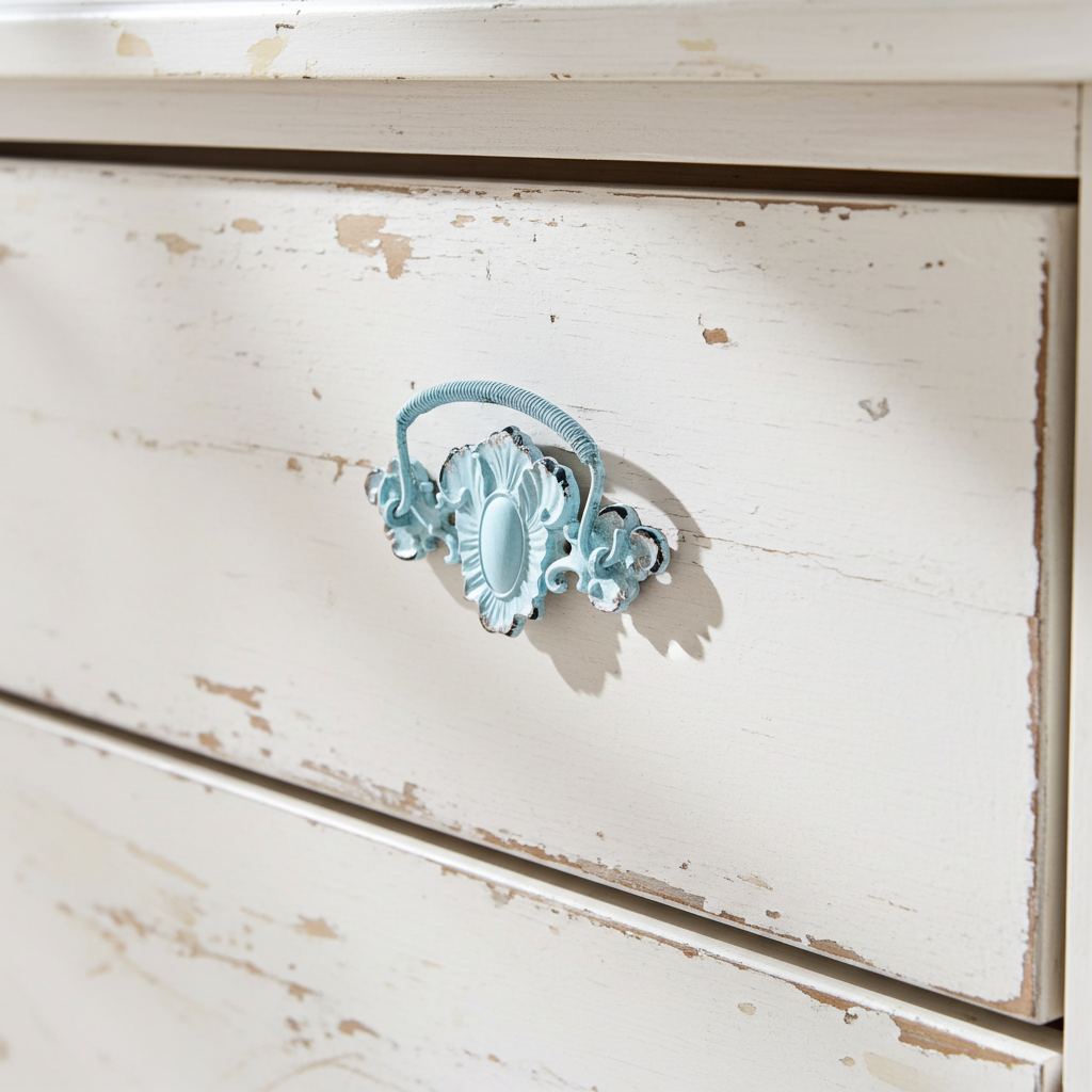 Maniglia antica bianco panna per mobili