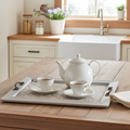 Hand-painted wooden tray with antique handles - Dove Grey