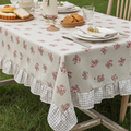 Tovaglia 8 posti resinata beige con fiorellini e balza quadrettini "Le Flowers" - L'Atelier 17