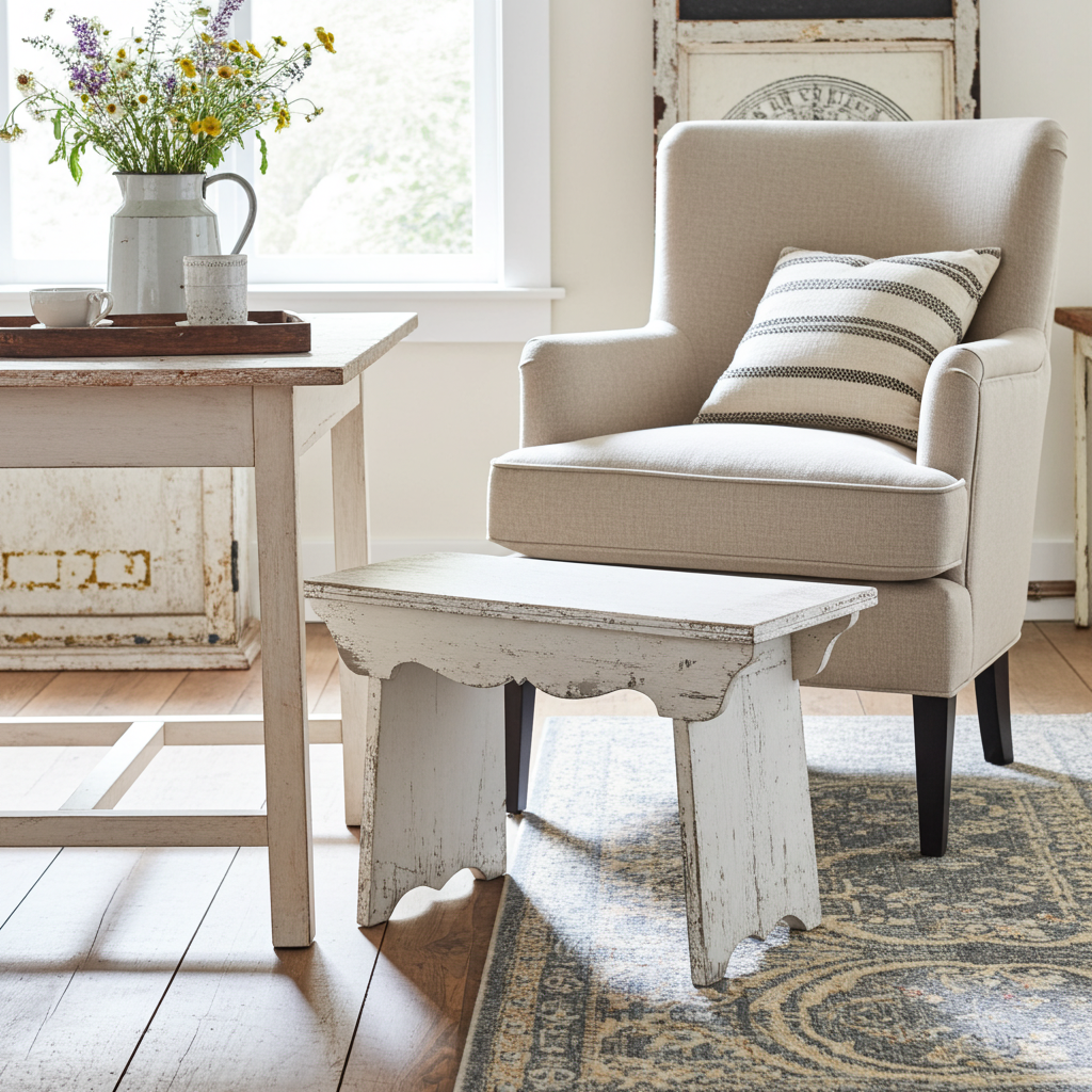 Panchetta di legno bianco anticato - Chic Antique