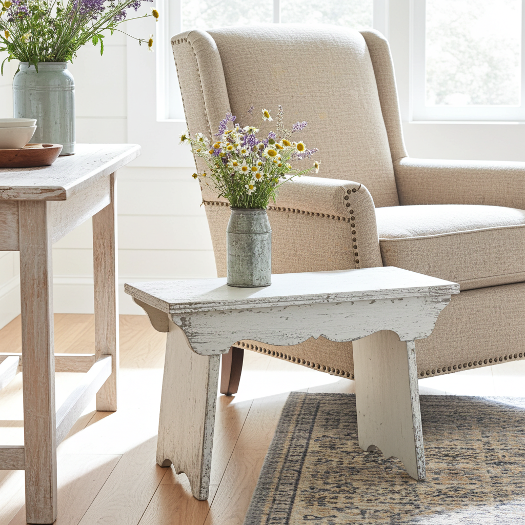 Panchetta di legno bianco anticato - Chic Antique