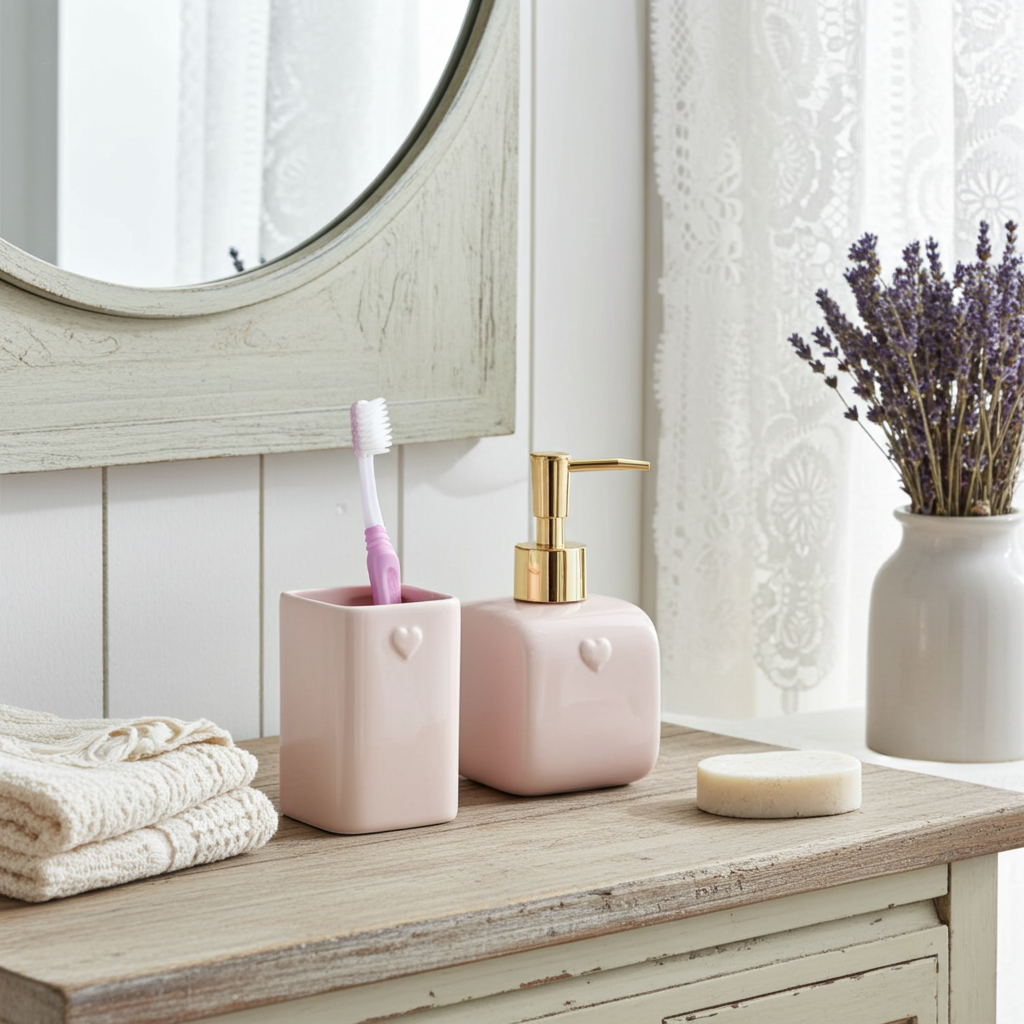 Dispenser + Porta spazzolino Rosa tenue - Luxe Lodge