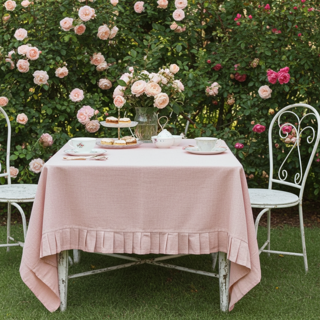 Tovaglia 6 posti resinata rosa con balza - L'Atelier 17