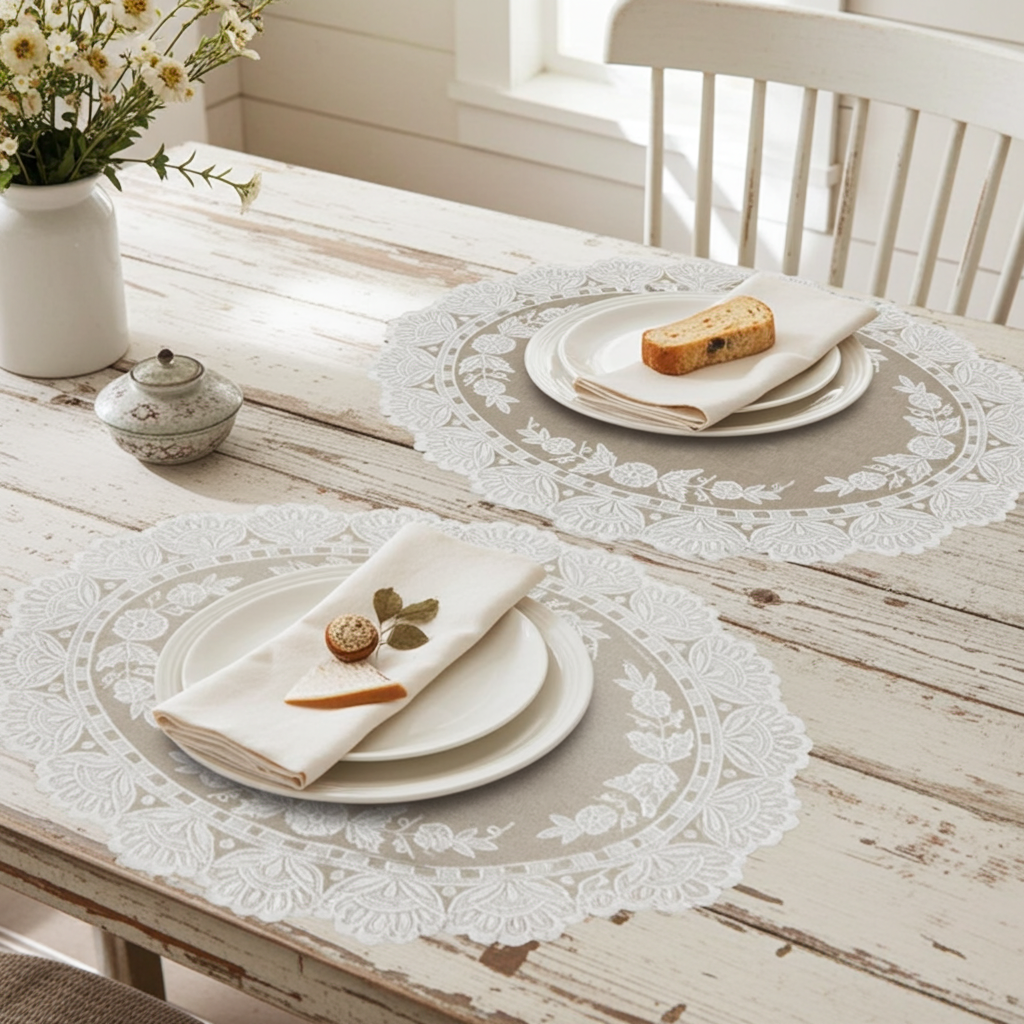 Tovaglietta vinile beige con decoro pizzo - Blanc Mariclò