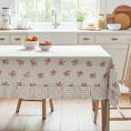 Tovaglia 8 posti resinata beige con fiorellini e balza quadrettini "Le Flowers" - L'Atelier 17