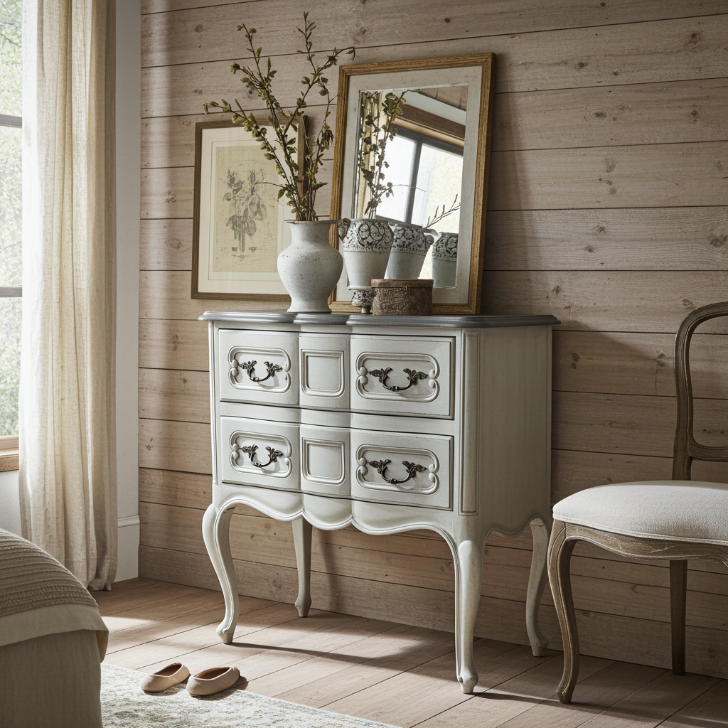 Comò a due cassetti in stile provenzale con patina antica dipinto a mano - Cantuccio