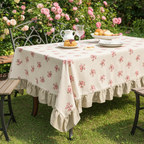 Tovaglia 6 posti resinata beige con fiorellini e balza beige "Le Flowers" - L'Atelier 17