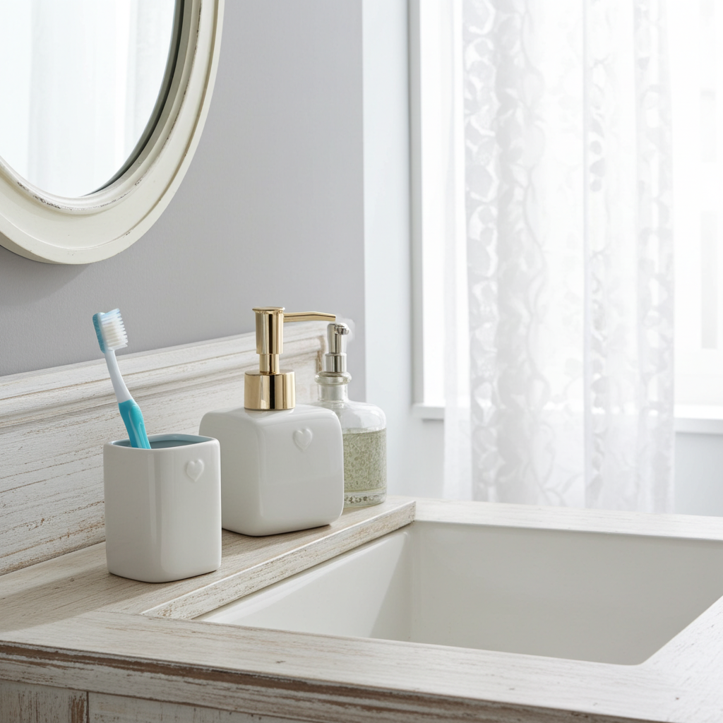 Dispenser + Porta spazzolino Grigio tenue - Luxe Lodge