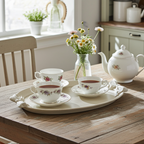 Beige wooden tray with bows